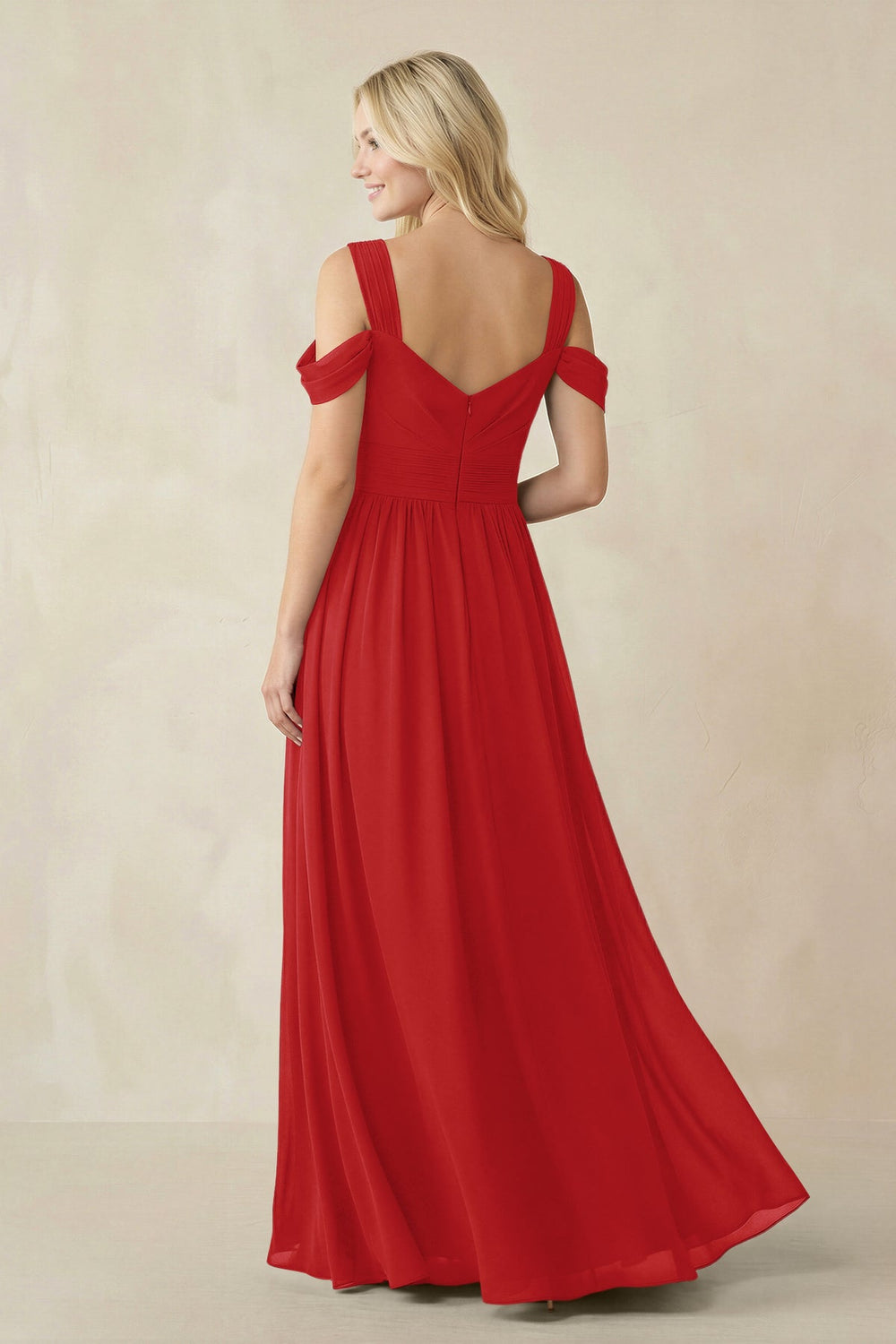 Chiffon A-Line Bridesmaid Dress with Slit  in Ruby Red - KissProm BRIDESMAID DRESSES
