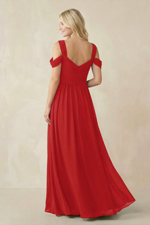 Chiffon A-Line Bridesmaid Dress with Slit  in Ruby Red - KissProm BRIDESMAID DRESSES