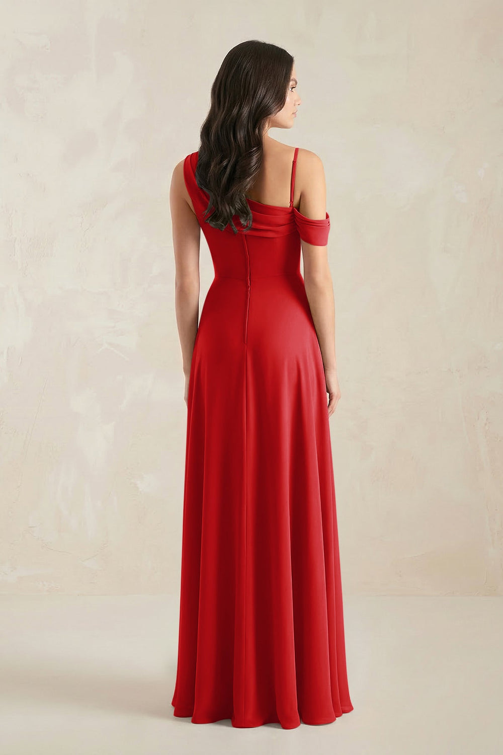 One-Shoulder Chiffon A-Line Bridesmaid Dress in Ruby Red - KissProm BRIDESMAID DRESSES