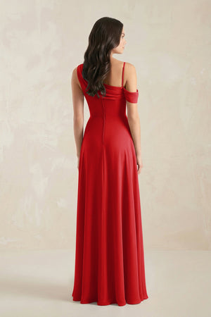 One-Shoulder Chiffon A-Line Bridesmaid Dress in Ruby Red - KissProm BRIDESMAID DRESSES