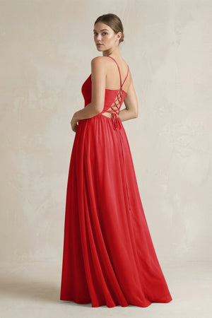 A-Line Spaghetti Strap Chiffon Bridesmaid Dress in Ruby Red - KissProm BRIDESMAID DRESSES