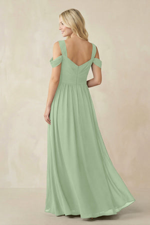Chiffon A-Line Bridesmaid Dress with Slit  in Sage - KissProm BRIDESMAID DRESSES
