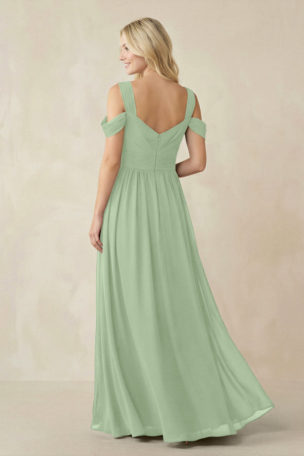 Chiffon A-Line Bridesmaid Dress with Slit  in Sage - KissProm BRIDESMAID DRESSES