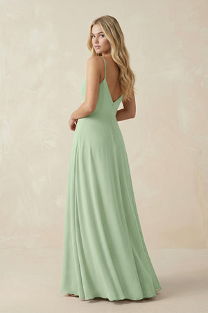 Cami Strap A-Line Chiffon Bridesmaid Dress with Slit in Sage - KissProm BRIDESMAID DRESSES