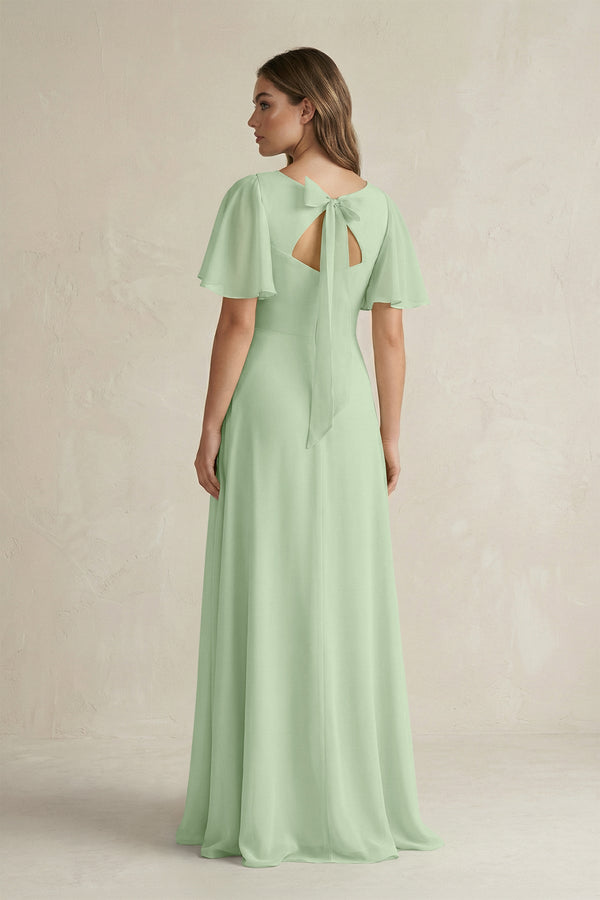 Flutter Sleeve V-Neck A-Line Chiffon Bridesmaid Dress in Sage, Sage / 18 Flutter Sleeve V-Neck A-Line Chiffon Bridesmaid Dress in Sage, Sage / 18