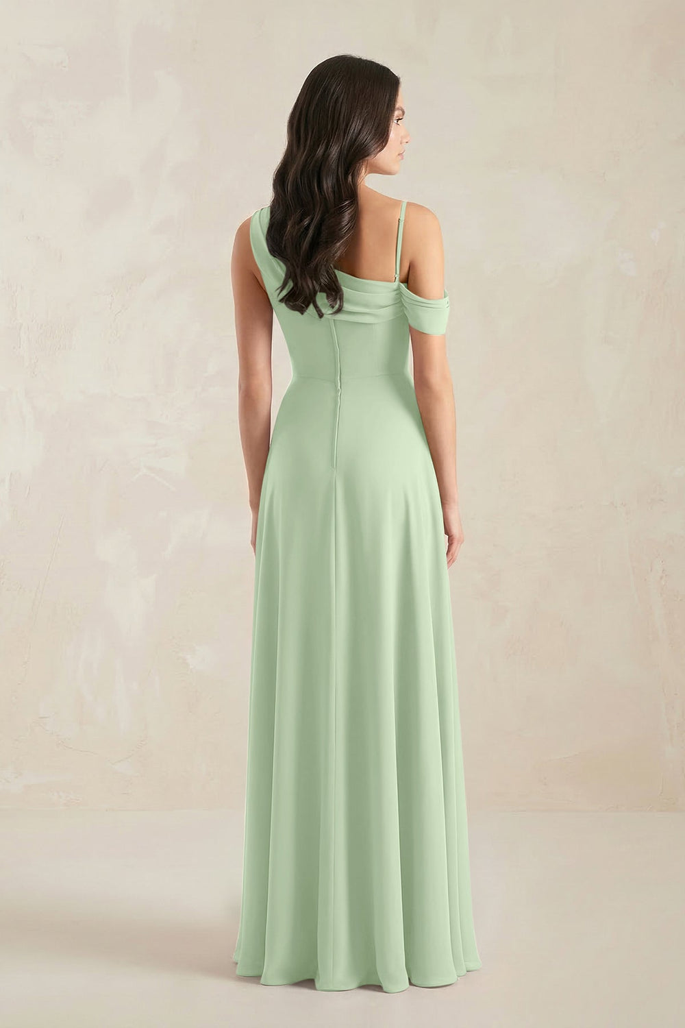 One-Shoulder Chiffon A-Line Bridesmaid Dress in Sage - KissProm BRIDESMAID DRESSES