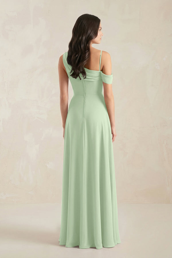 One-Shoulder Chiffon A-Line Bridesmaid Dress in Sage - KissProm BRIDESMAID DRESSES
