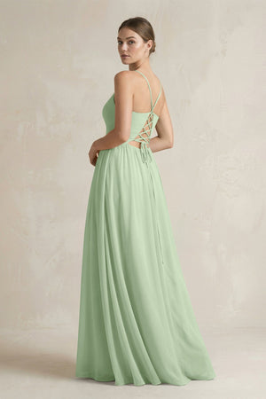 A-Line Spaghetti Strap Chiffon Bridesmaid Dress in Sage - KissProm BRIDESMAID DRESSES