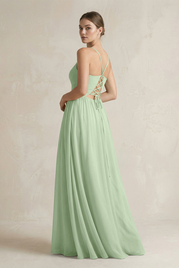A-Line Spaghetti Strap Chiffon Bridesmaid Dress in Sage - KissProm BRIDESMAID DRESSES
