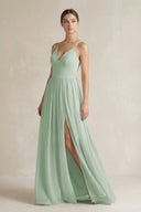 A-Line Spaghetti Strap Chiffon Bridesmaid Dress in Sage - KissProm BRIDESMAID DRESSES
