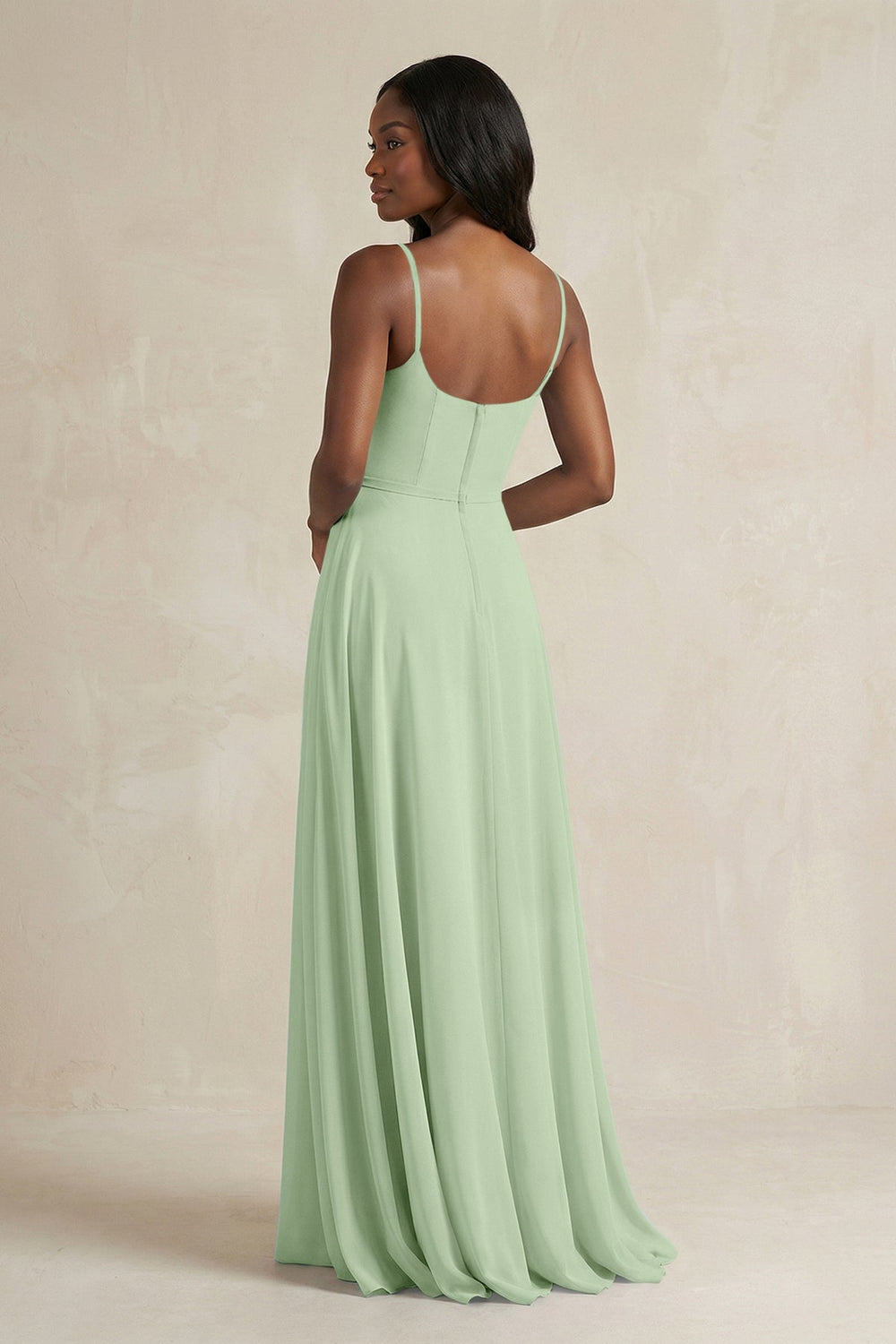 A-Line Spaghetti Straps Chiffon Bridesmaid Dress in Sage - KissProm BRIDESMAID DRESSES