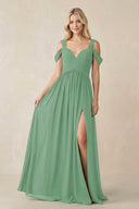 Chiffon A-Line Bridesmaid Dress with Slit  in Sea Glass - KissProm BRIDESMAID DRESSES