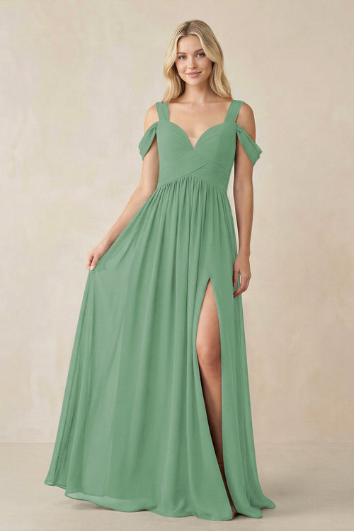 Chiffon A-Line Bridesmaid Dress with Slit  in Sea Glass - KissProm BRIDESMAID DRESSES