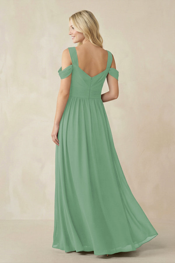Chiffon A-Line Bridesmaid Dress with Slit  in Sea Glass - KissProm BRIDESMAID DRESSES