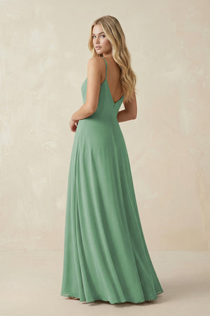 Cami Strap A-Line Chiffon Bridesmaid Dress with Slit in Sea Glass - KissProm BRIDESMAID DRESSES