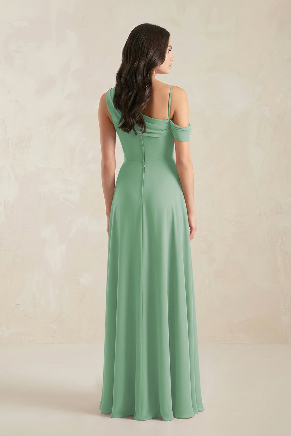 One-Shoulder Chiffon A-Line Bridesmaid Dress in Sea Glass - KissProm BRIDESMAID DRESSES