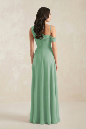 One-Shoulder Chiffon A-Line Bridesmaid Dress in Sea Glass - KissProm BRIDESMAID DRESSES