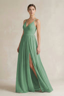A-Line Spaghetti Strap Chiffon Bridesmaid Dress in Sea Glass - KissProm BRIDESMAID DRESSES