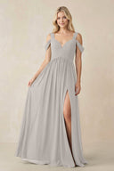 Chiffon A-Line Bridesmaid Dress with Slit  in Silver - KissProm BRIDESMAID DRESSES