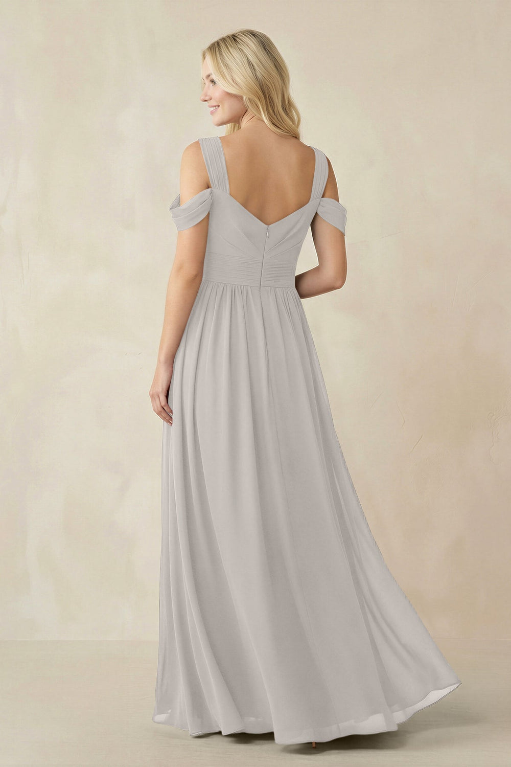 Chiffon A-Line Bridesmaid Dress with Slit  in Silver - KissProm BRIDESMAID DRESSES