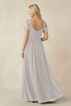 Chiffon A-Line Bridesmaid Dress with Slit  in Silver - KissProm BRIDESMAID DRESSES