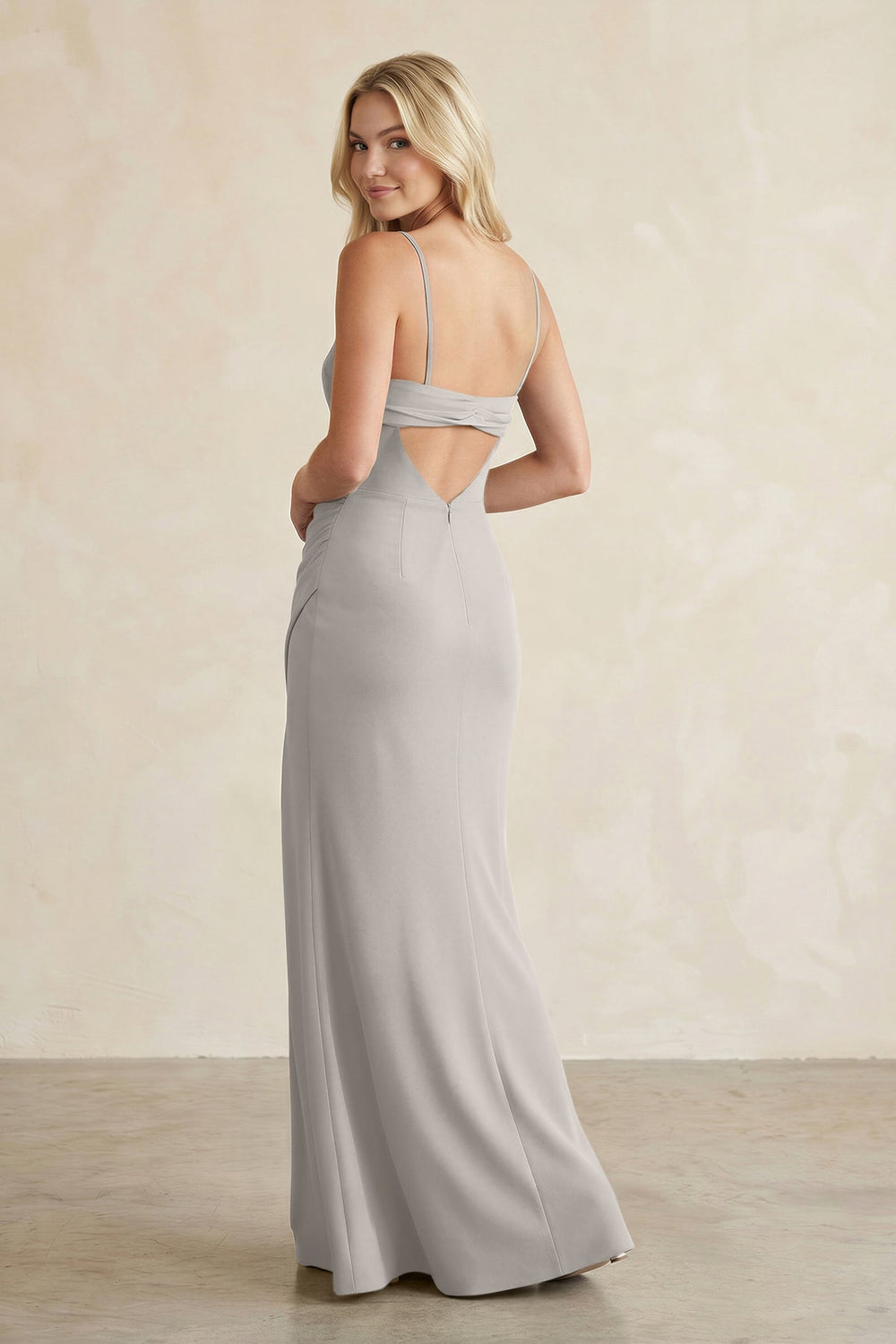 Cami Strap Chiffon Sheath Bridesmaid Dress with Slit in Silver - KissProm BRIDESMAID DRESSES