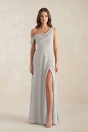 One-Shoulder Chiffon A-Line Bridesmaid Dress in Silver - KissProm BRIDESMAID DRESSES