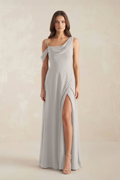 one shoulder silver bridesmaid dresses Dressime Delicate Mermaid One Shoulder Satin Long Bridesmaid Dress –  dressime