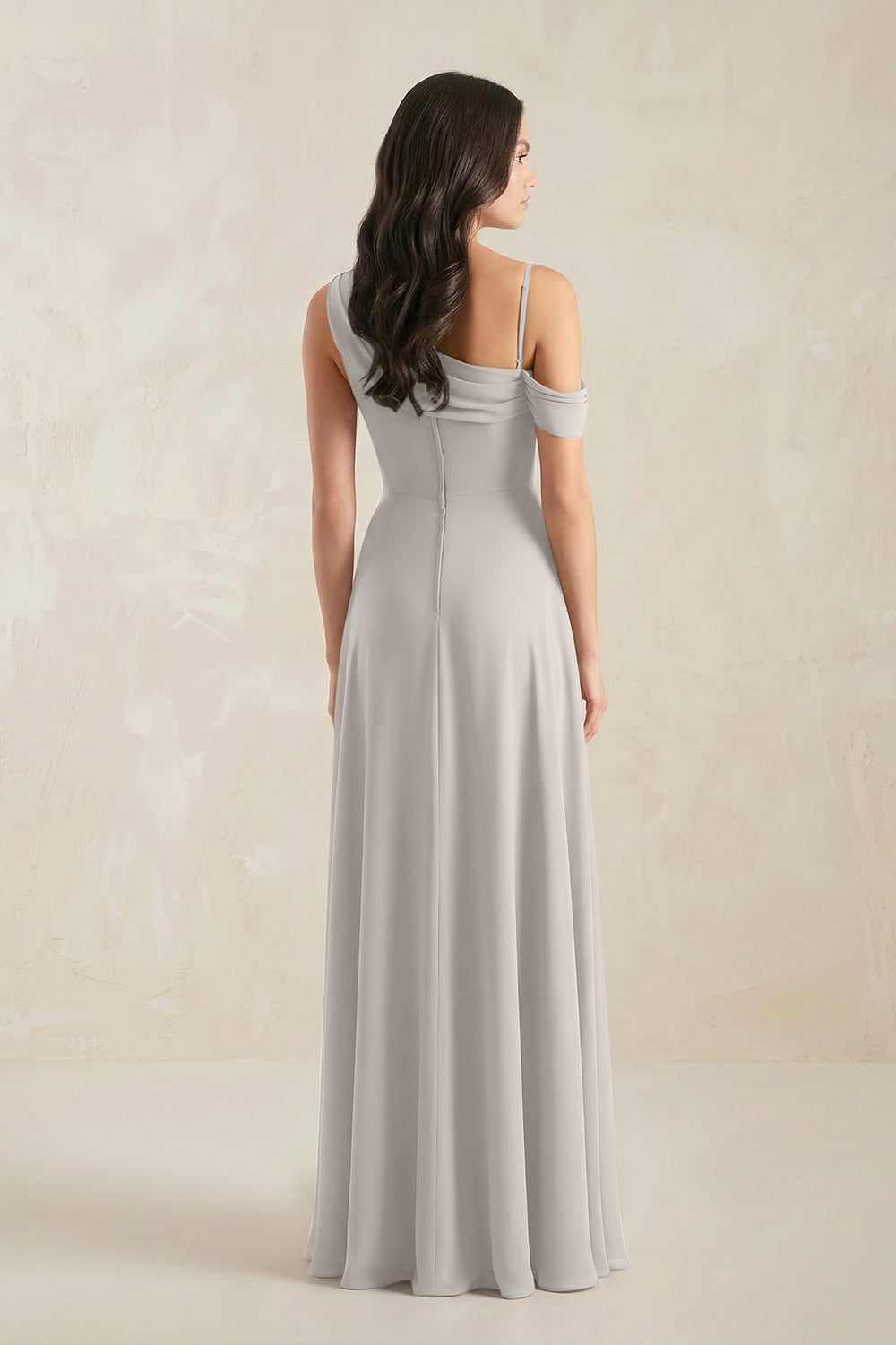 One-Shoulder Chiffon A-Line Bridesmaid Dress in Silver - KissProm BRIDESMAID DRESSES