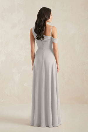 One-Shoulder Chiffon A-Line Bridesmaid Dress in Silver - KissProm BRIDESMAID DRESSES