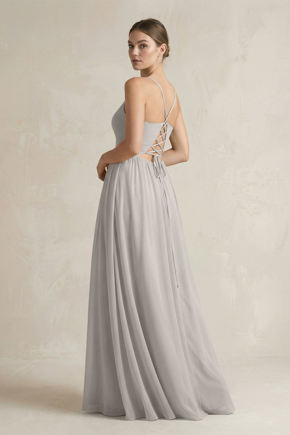 A-Line Spaghetti Strap Chiffon Bridesmaid Dress in Silver - KissProm BRIDESMAID DRESSES