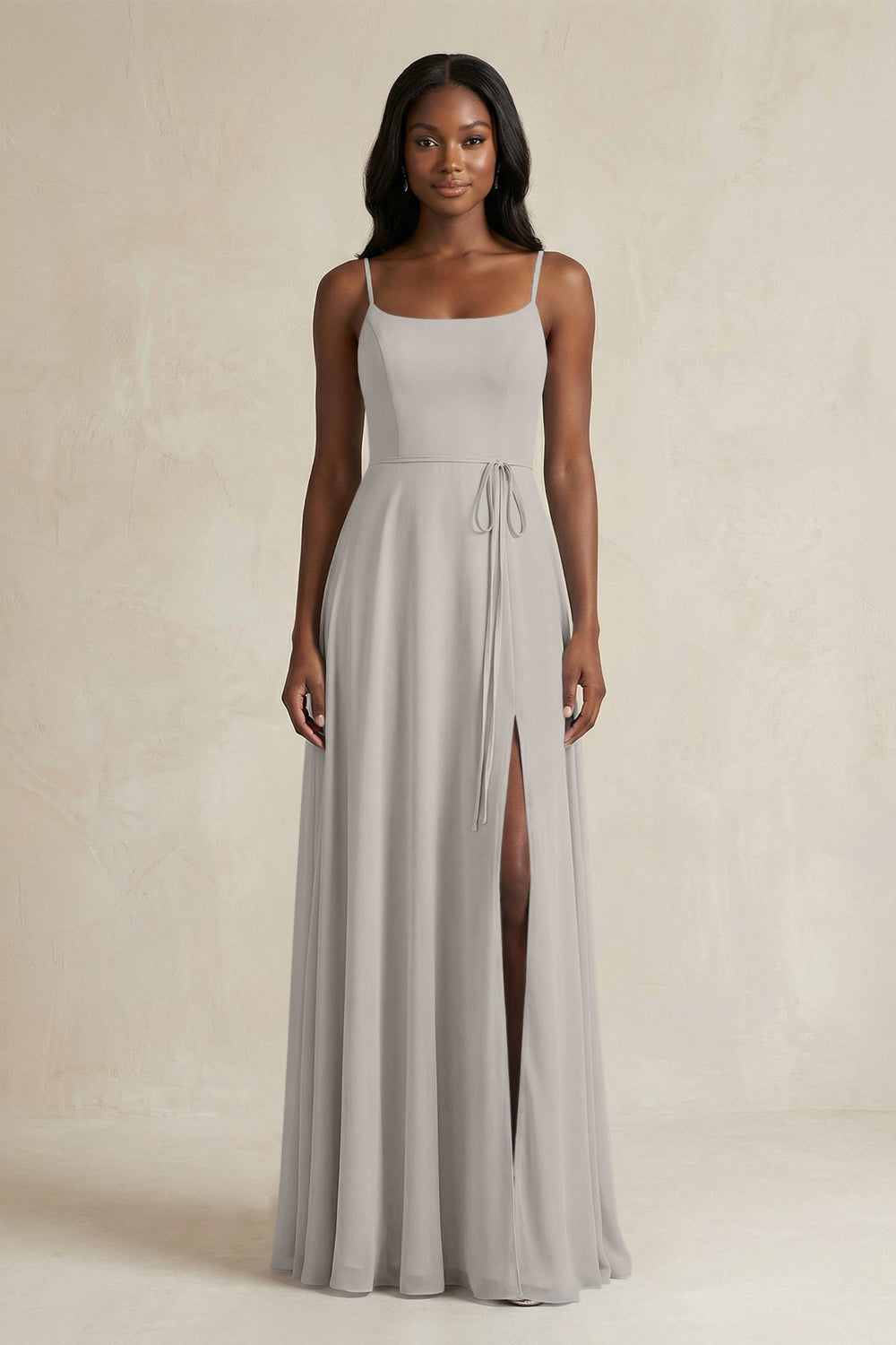 A-Line Spaghetti Straps Chiffon Bridesmaid Dress in Silver - KissProm BRIDESMAID DRESSES