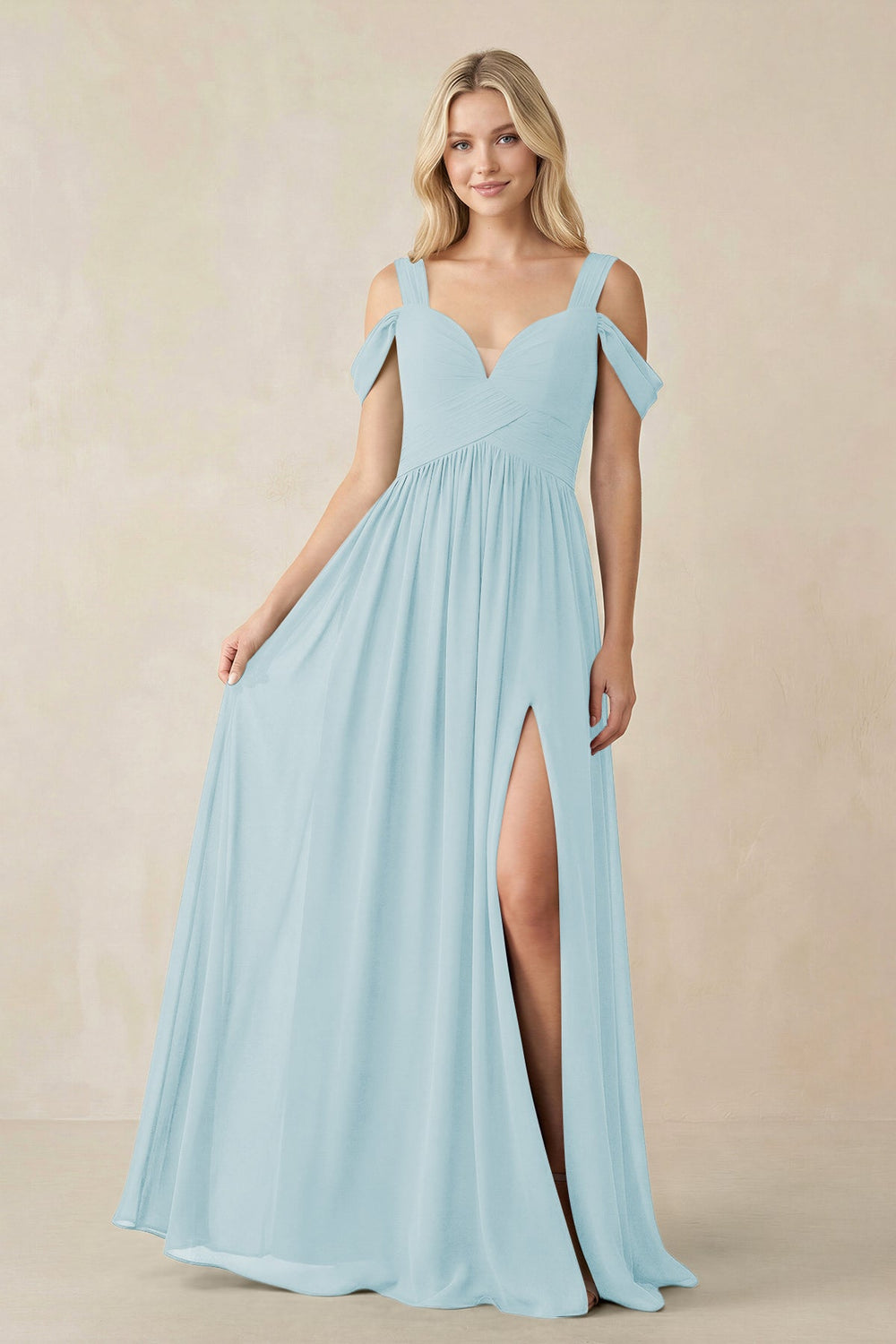Chiffon A-Line Bridesmaid Dress with Slit  in Sky Blue - KissProm BRIDESMAID DRESSES