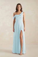 One-Shoulder Chiffon A-Line Bridesmaid Dress in Sky Blue - KissProm BRIDESMAID DRESSES