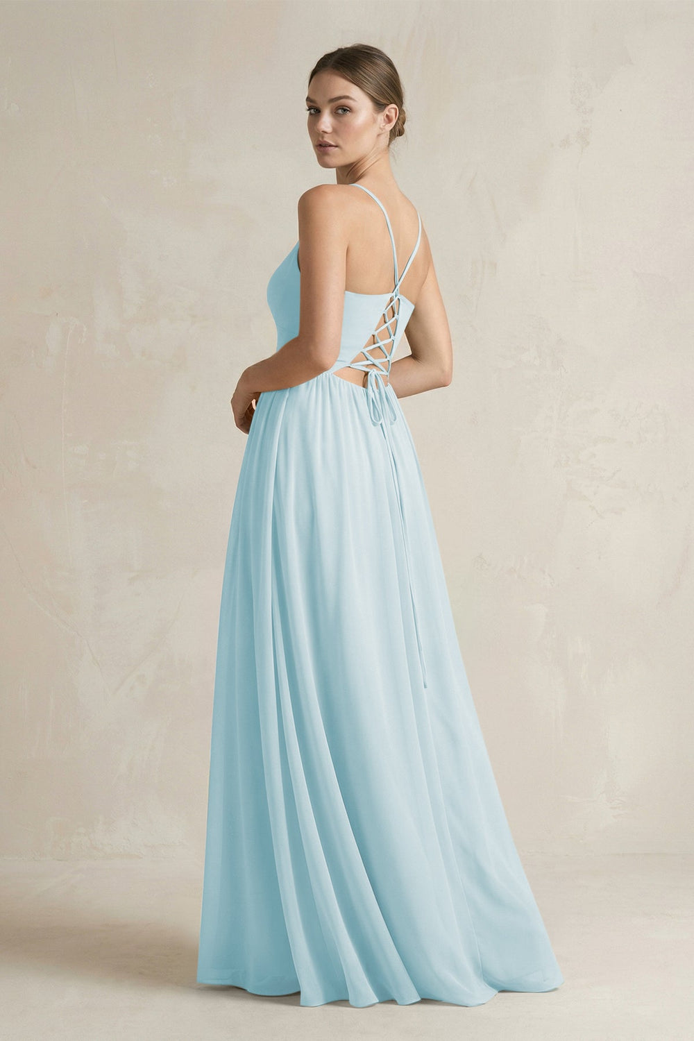A-Line Spaghetti Strap Chiffon Bridesmaid Dress in Sky Blue - KissProm BRIDESMAID DRESSES