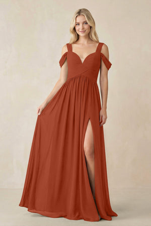 Chiffon A-Line Bridesmaid Dress with Slit  in Spice - KissProm BRIDESMAID DRESSES