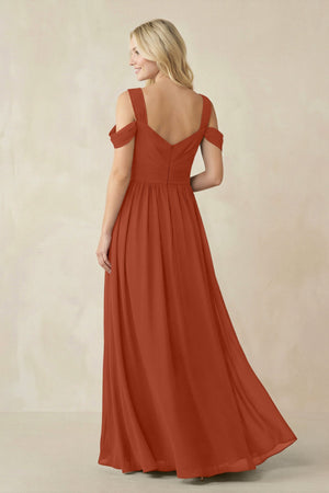 Chiffon A-Line Bridesmaid Dress with Slit  in Spice - KissProm BRIDESMAID DRESSES