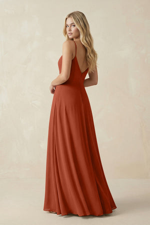 Cami Strap A-Line Chiffon Bridesmaid Dress with Slit in Spice - KissProm BRIDESMAID DRESSES
