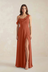 One-Shoulder Chiffon A-Line Bridesmaid Dress in Spice - KissProm BRIDESMAID DRESSES