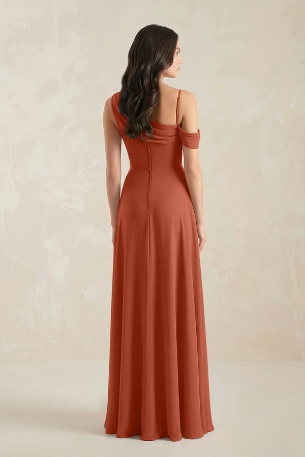 One-Shoulder Chiffon A-Line Bridesmaid Dress in Spice - KissProm BRIDESMAID DRESSES
