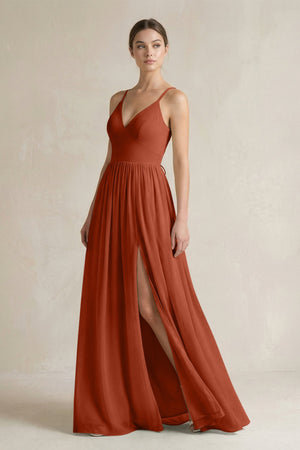 A-Line Spaghetti Strap Chiffon Bridesmaid Dress in Spice - KissProm BRIDESMAID DRESSES