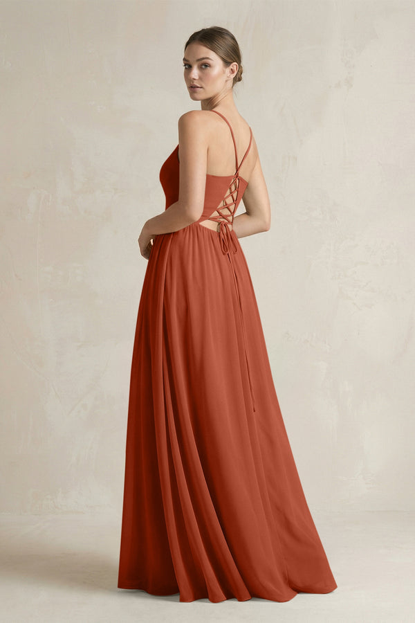 A-Line Spaghetti Strap Chiffon Bridesmaid Dress in Spice - KissProm BRIDESMAID DRESSES