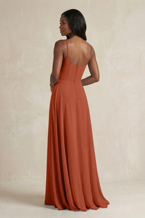 A-Line Spaghetti Straps Chiffon Bridesmaid Dress in Spice - KissProm BRIDESMAID DRESSES