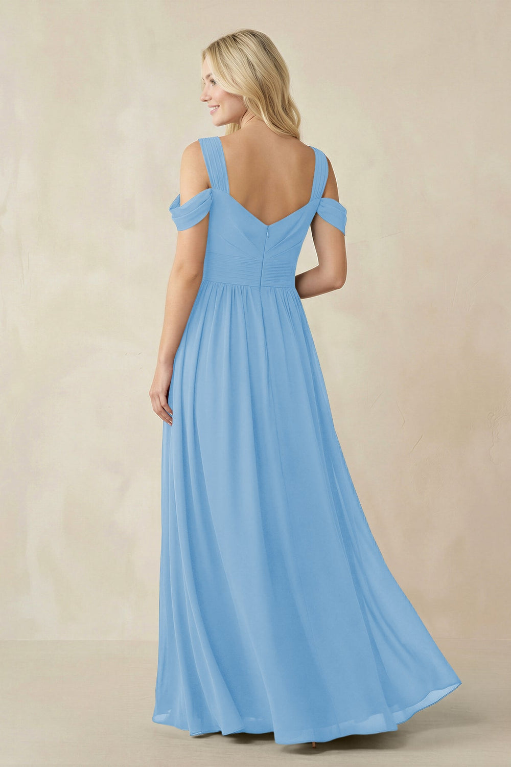 Chiffon A-Line Bridesmaid Dress with Slit  in Steel Blue - KissProm BRIDESMAID DRESSES