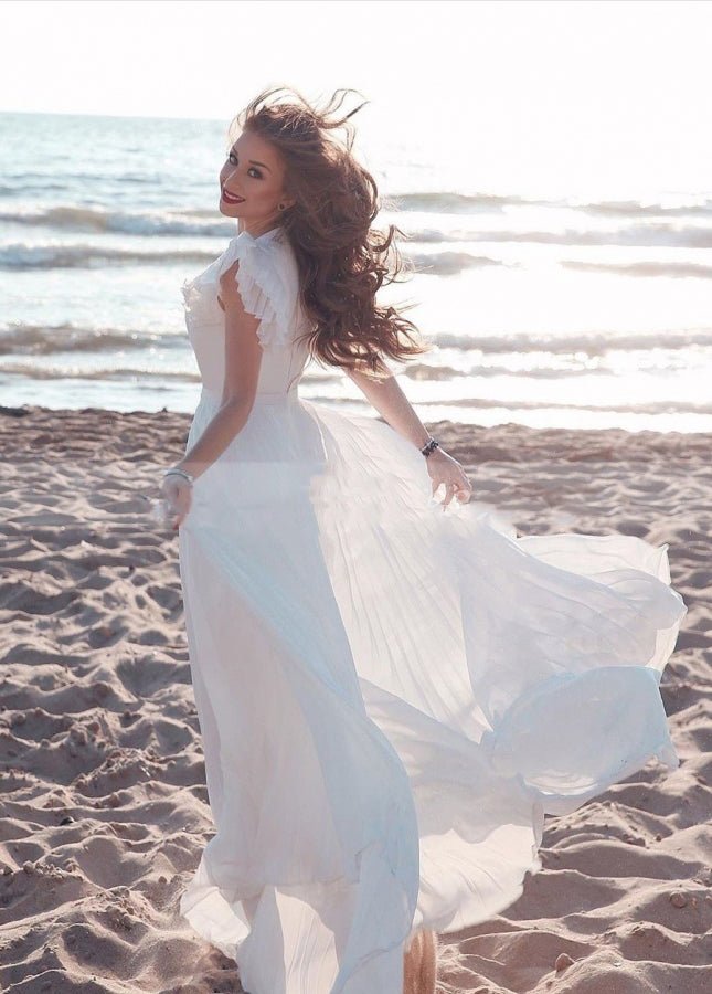 white christmas dresses Chiffon A-Line V-Neck Short Sleeves Summer Bridal Dresses