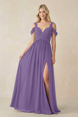 Chiffon A-Line Bridesmaid Dress with Slit  in Tahiti - KissProm BRIDESMAID DRESSES