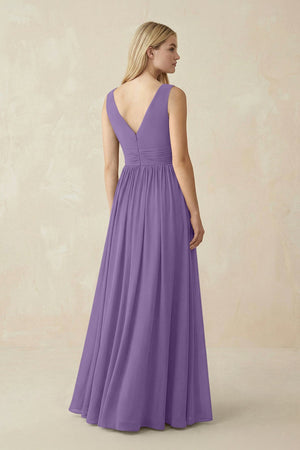 V-Neck Chiffon Pleated A-Line Bridesmaid Dress in Tahiti - KissProm BRIDESMAID DRESSES