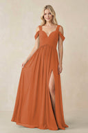 Chiffon A-Line Bridesmaid Dress with Slit  in Terracotta - KissProm BRIDESMAID DRESSES