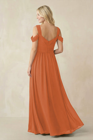 Chiffon A-Line Bridesmaid Dress with Slit  in Terracotta - KissProm BRIDESMAID DRESSES