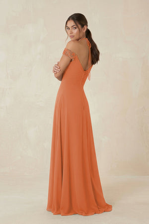 A-Line Off-the-Shoulder Chiffon Bridesmaid Dress in Terracotta - KissProm BRIDESMAID DRESSES